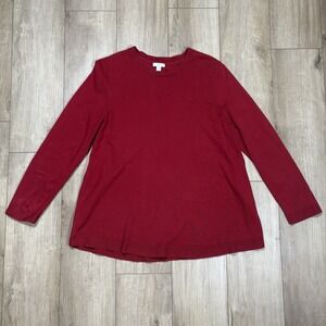 J Jill Red Long Sleeve Cotton Blend Crew Neck Tee Shirt Women's‎ Size L